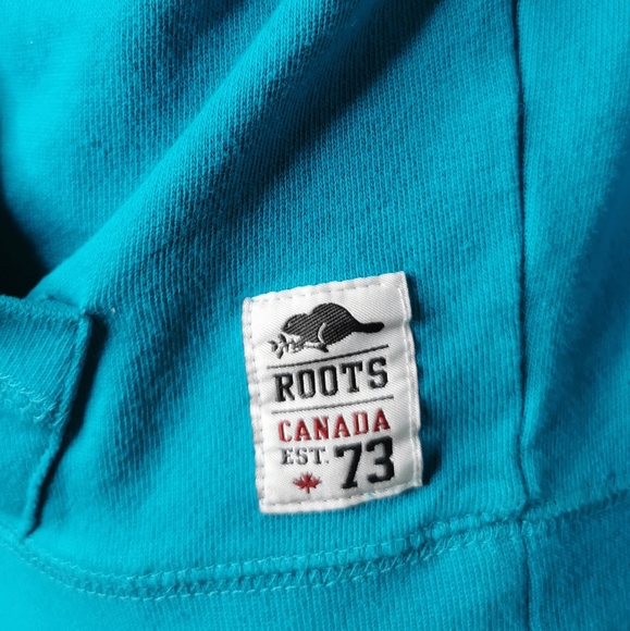 Roots turquoise/teal blue hooded zip sweater - Picture 4 of 8